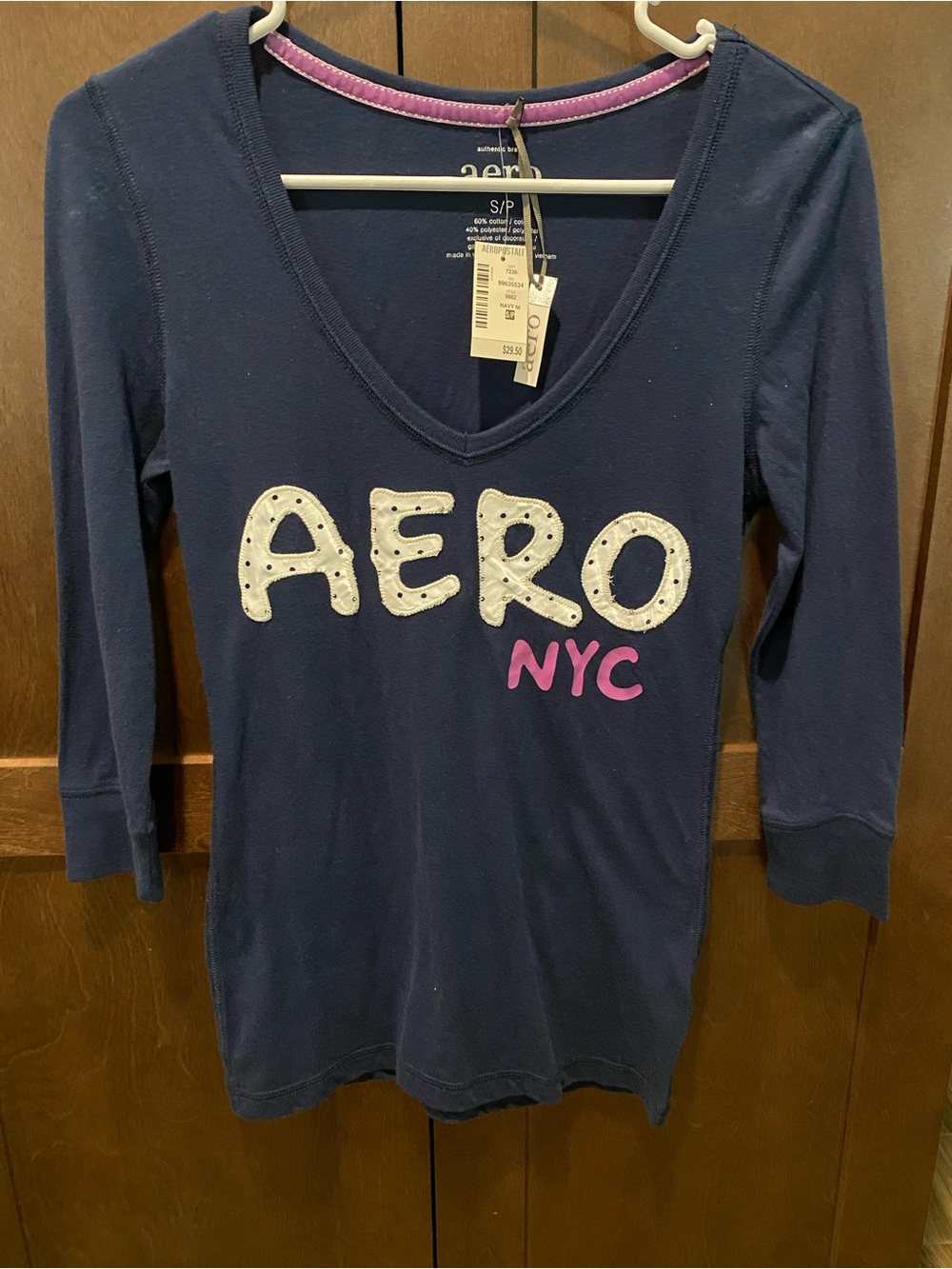 Aeropostale aero NYC navy blue pink shirt top Small NWT